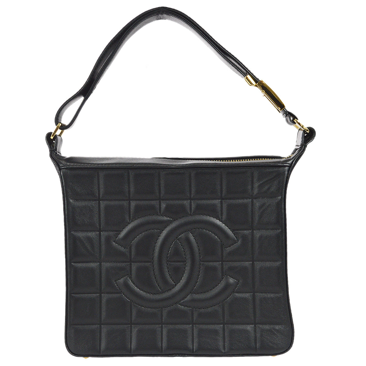 Luxury Chanel 2001-2003 Choco Bar Shoulder Bag Black Lambskin