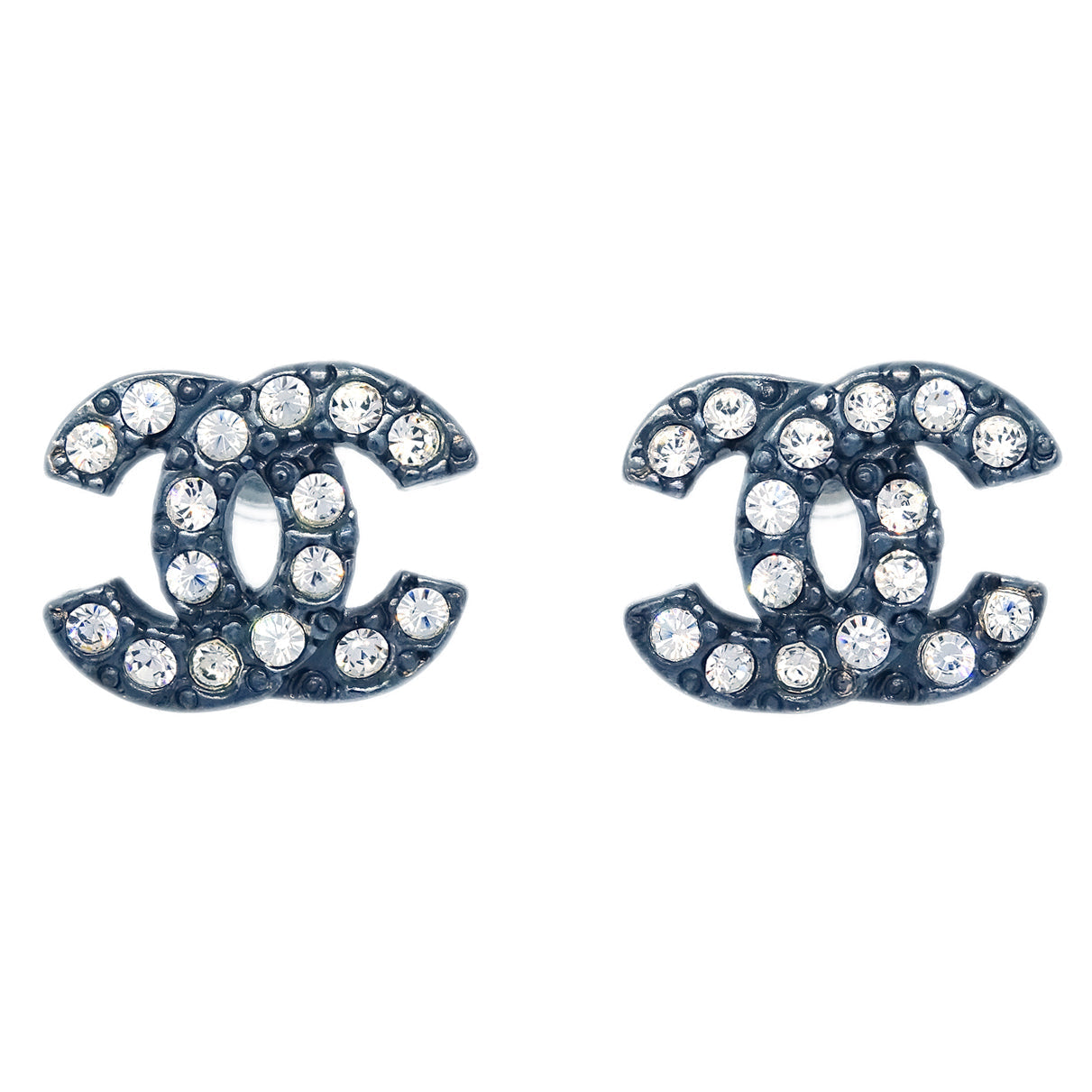 Chanel Piercing Earrings Rhinestone Black 04A