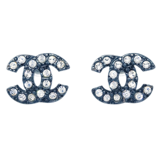 Chanel Piercing Earrings Rhinestone Black 04A