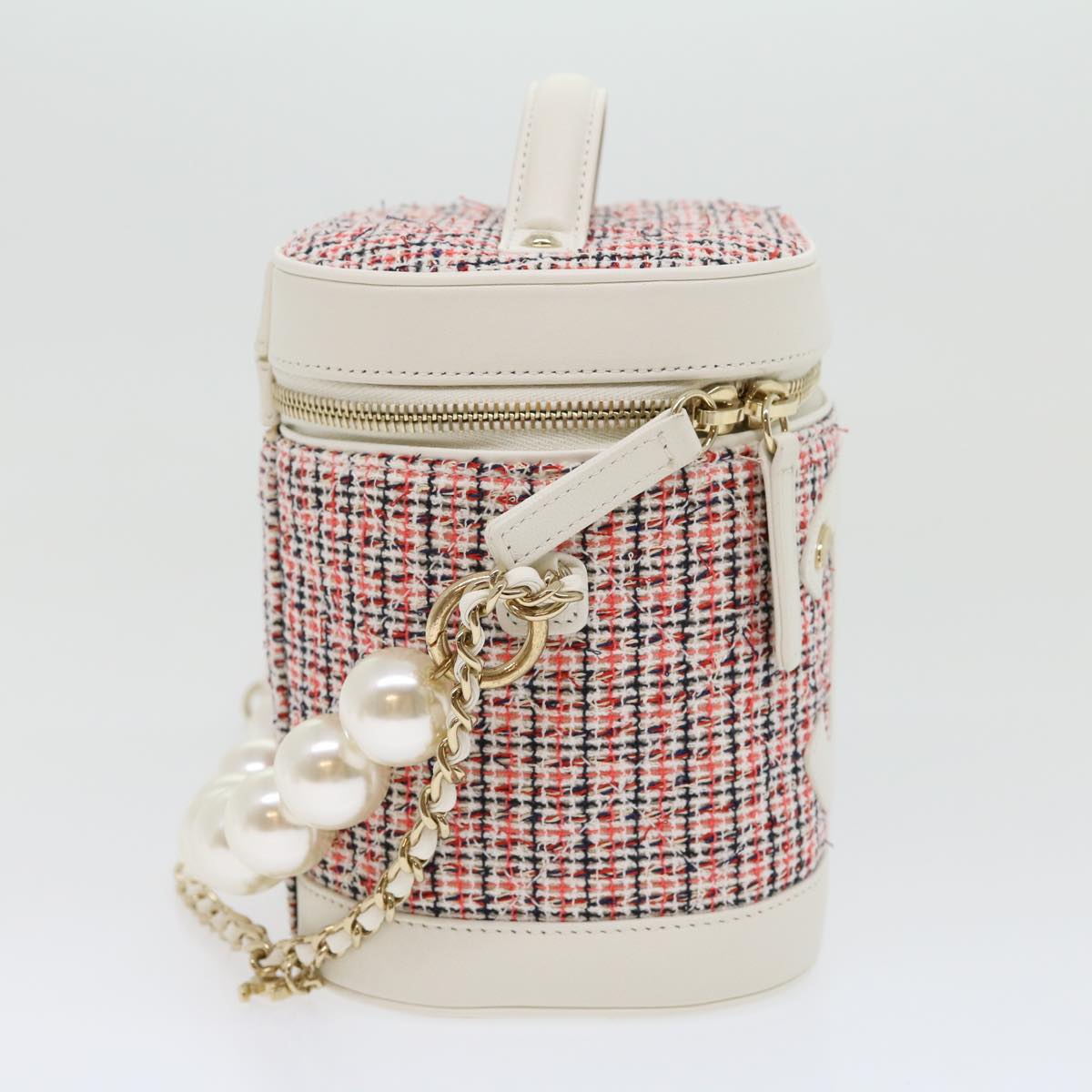 Luxury Chanel Pearl Hand Bag tweed 3ways White Red CC  31176A