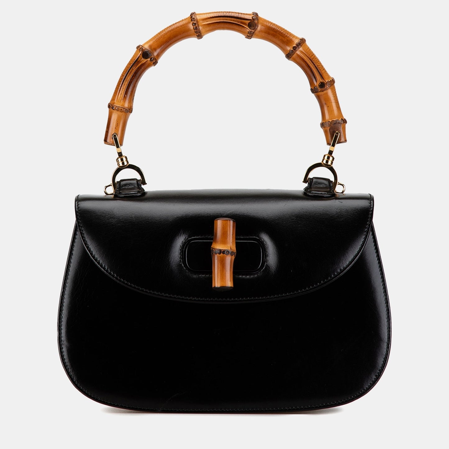 Luxury Gucci Trending 2025 Black Calfskin Leather Bamboo Night Top Handle Bag