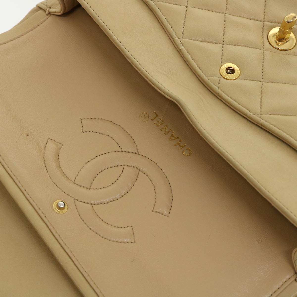 CHANEL Classic Matelasse 25 Chain Flap Shoulder Bag Lamb Skin Beige  31229A