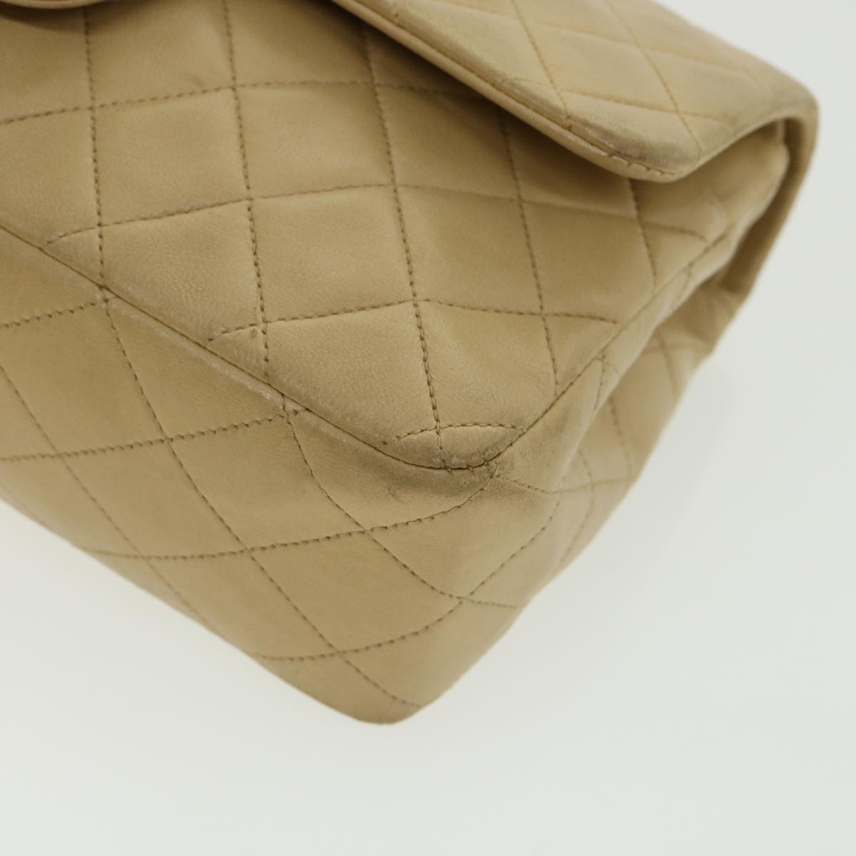 CHANEL Classic Matelasse 25 Chain Flap Shoulder Bag Lamb Skin Beige  31229A