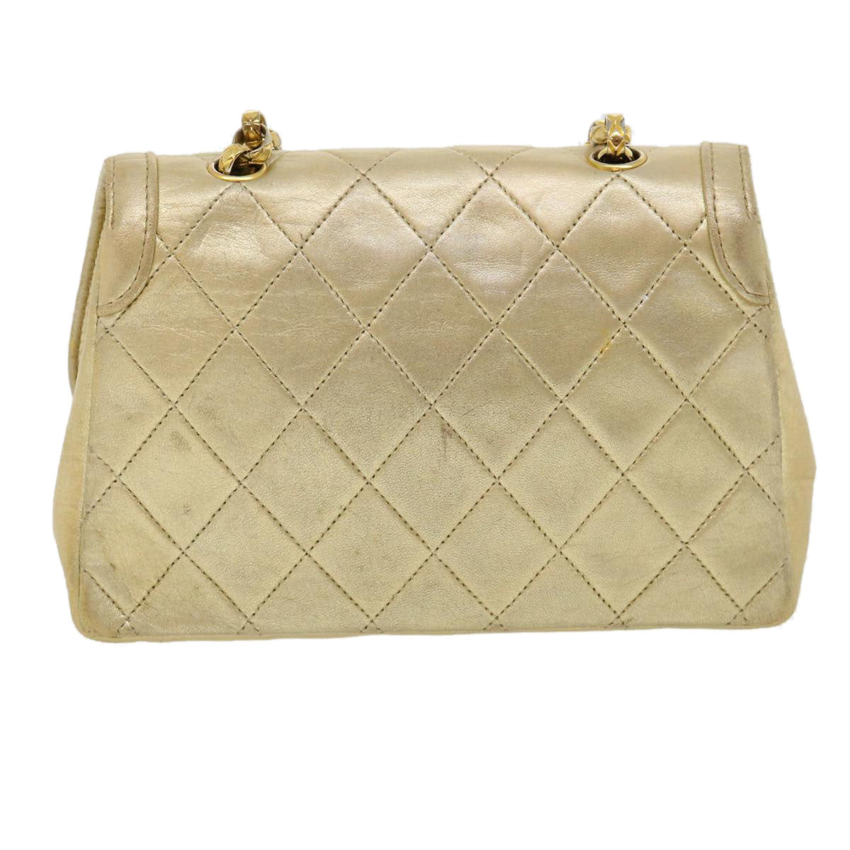 Luxury Chanel Matelasse Turn Lock Chain Shoulder Bag Lamb Skin Gold CC  31382A
