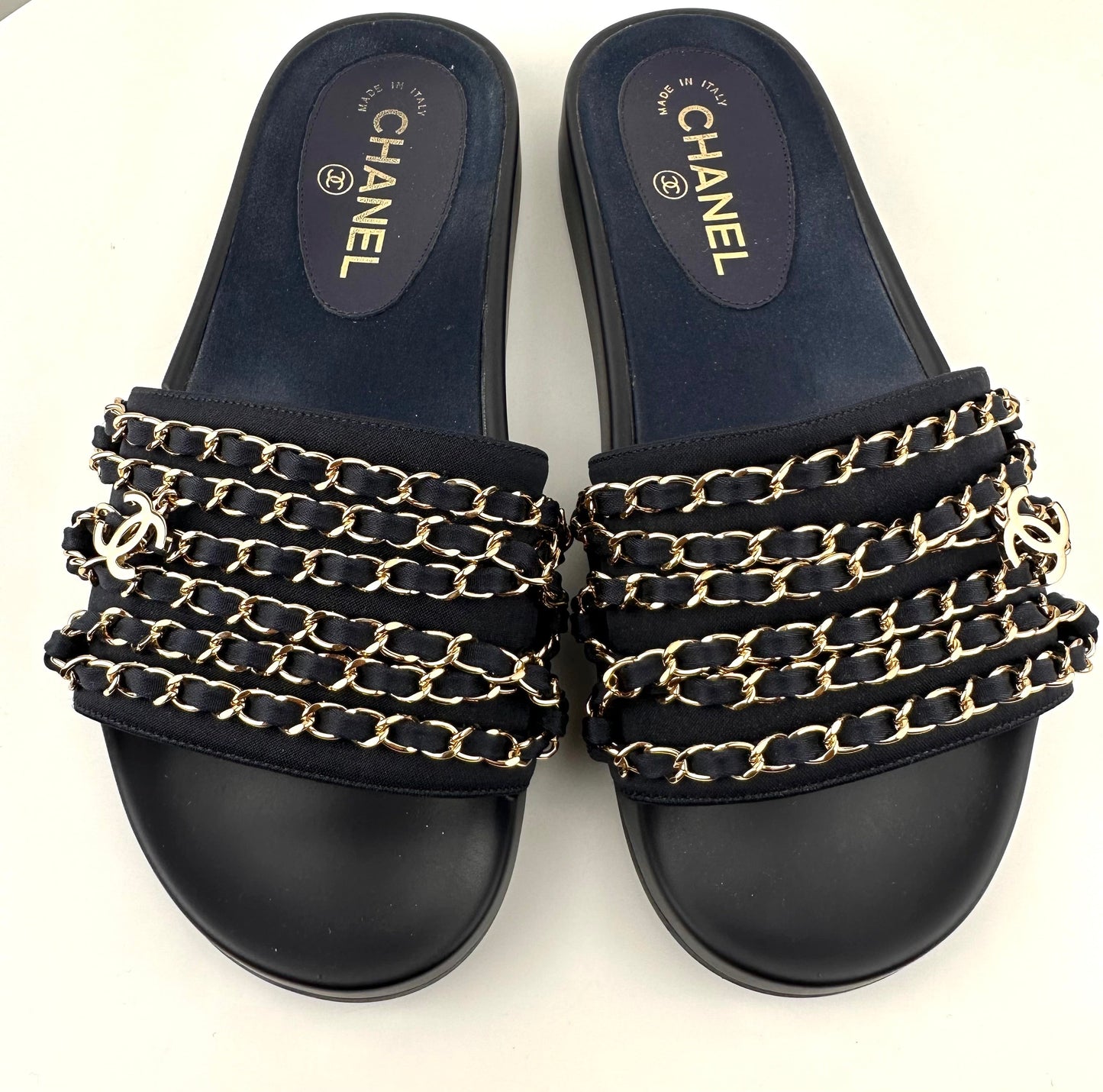 Chanel CC Flat Mules Marine 38