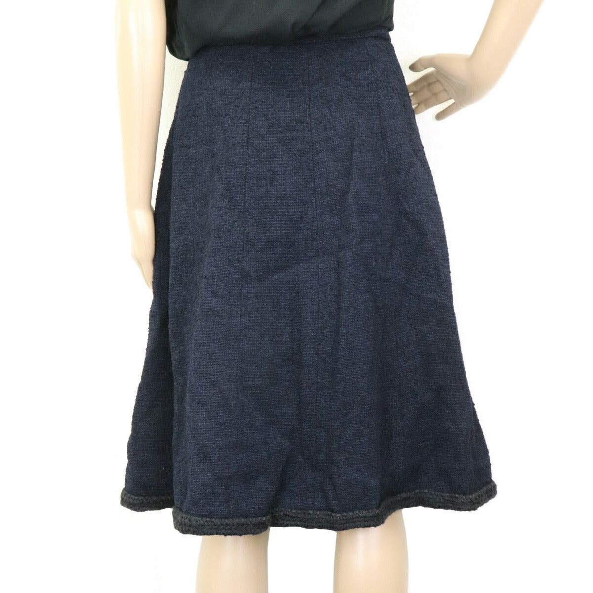 Chanel Tweed Skirt Wool Silk Nylon Navy Black #36