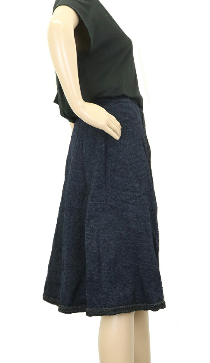 Chanel Tweed Skirt Wool Silk Nylon Navy Black #36