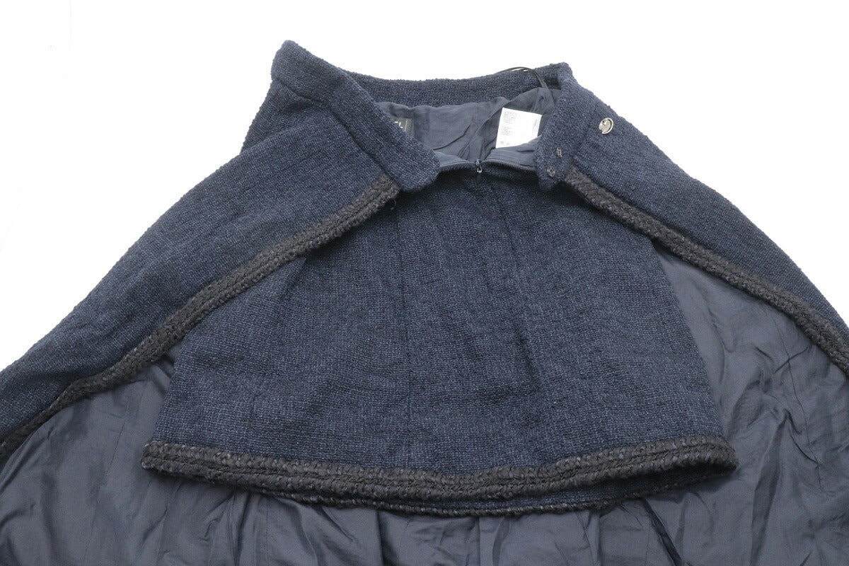 Chanel Tweed Skirt Wool Silk Nylon Navy Black #36