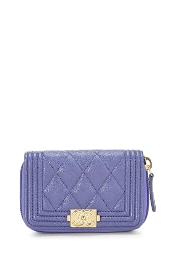 Chanel,  Purple Quilted Caviar Boy Zip Around Coin Purse, Purple