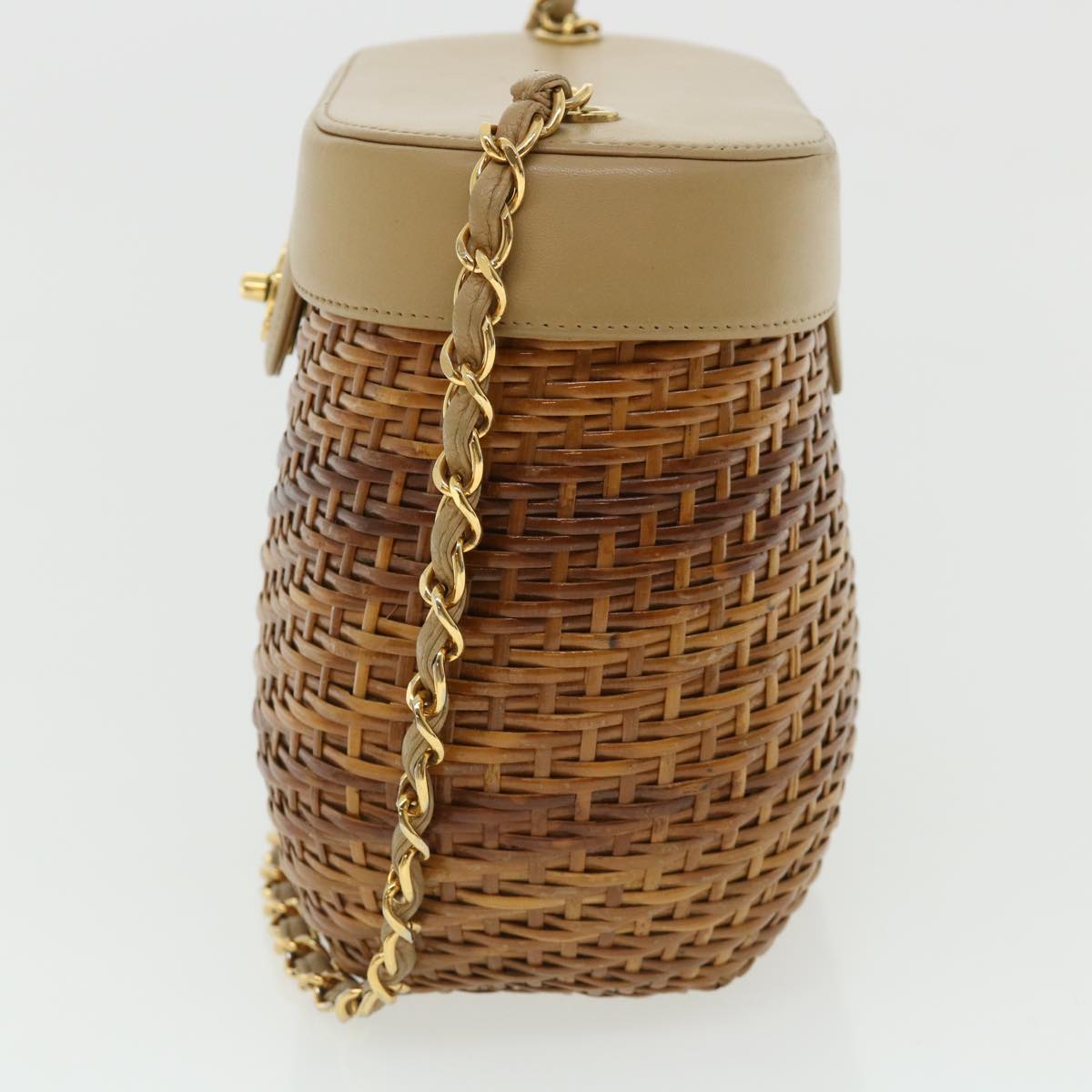 Luxury Chanel Basket Chain Shoulder Bag Leather rattan Brown CC  31896A