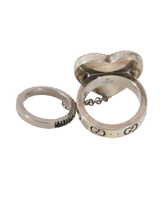 Luxury Gucci Trending 2025 Bosco & Orso Heart Chain Ring With Spinel in Sterling Silver