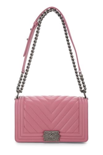 Chanel,  Pink Chevron Calfskin Boy Bag Medium, Pink