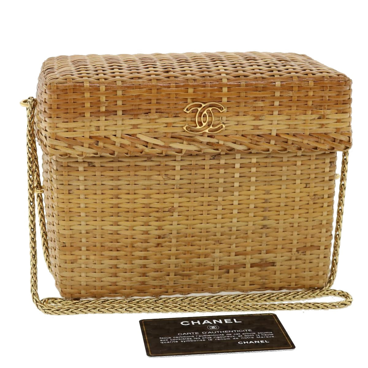 Luxury Chanel Basket Chain Shoulder Bag Leather rattan Beige CC  31932A