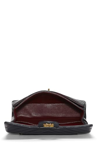 Chanel,  Black Chevron Lambskin Classic Double Flap Medium, Black