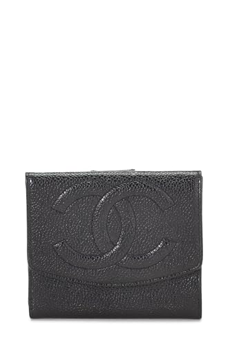 Chanel,  Black Caviar Timeless 'CC' Compact Wallet, Black