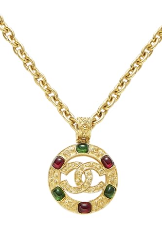 Chanel,  Gold Filigree Multicolor Gripoix Necklace Large, Gold