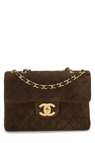 Chanel,  Brown Quilted Suede Half Flap Jumbo, Brown