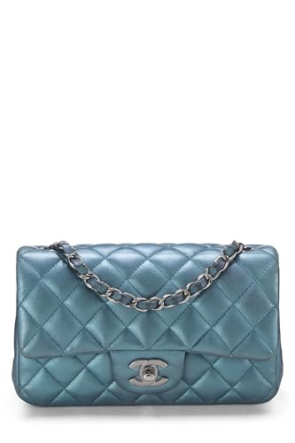 Chanel,  Iridescent Blue Quilted Lambskin Classic Double Flap Medium, Blue