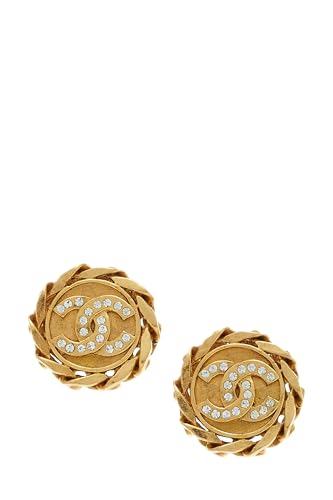 Chanel,  Gold & Crystal 'CC' Chain Border Earrings, Gold