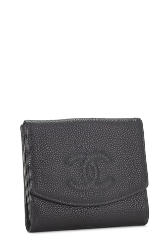 Chanel,  Black Caviar Timeless 'CC' Compact Wallet, Black