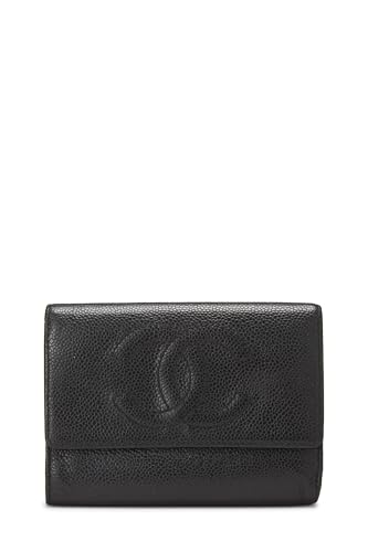 Chanel,  Black Caviar Timeless 'CC' Compact Wallet, Black