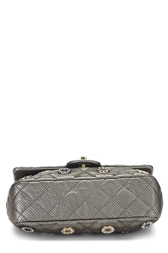 Chanel,  Paris-Dubai Silver Perforated Leather Medals Flap Bag Small, Silver