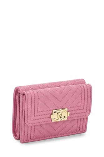 Chanel,  Pink Chevron Caviar Boy Compact Wallet, Pink