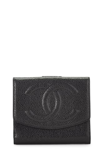 Chanel,  Black Caviar Timeless 'CC' Compact Wallet, Black