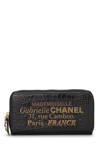 Chanel,  Black Embossed Calfskin Mademoiselle Wallet, Black