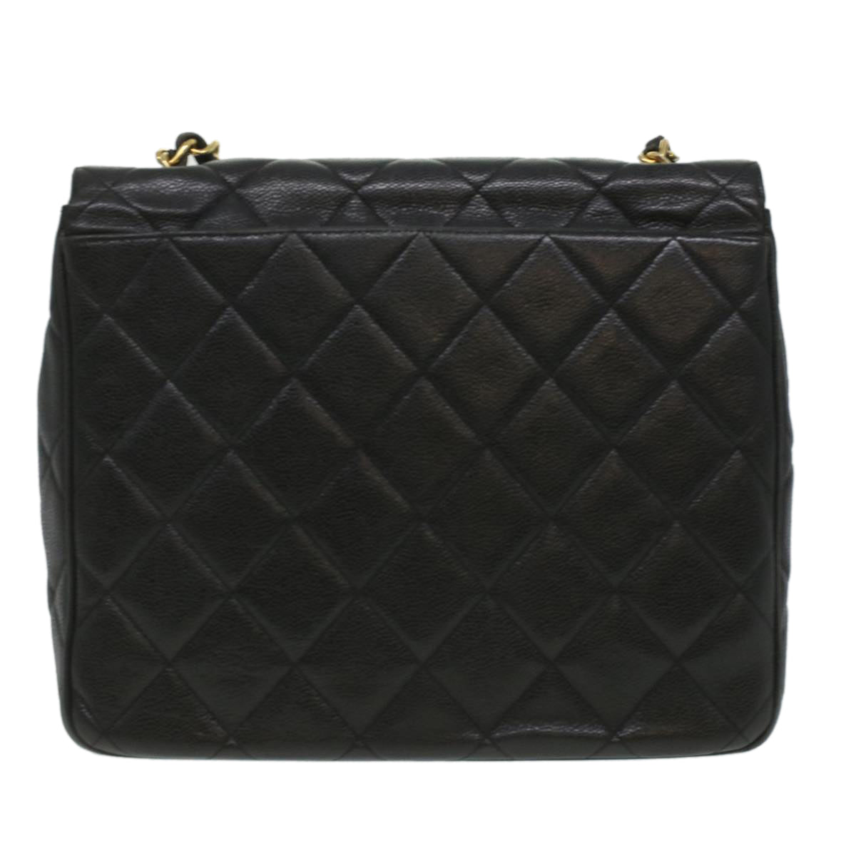 Luxury Chanel Big Matelasse Turn Lock Shoulder Bag Caviar Skin Black CC  32155A