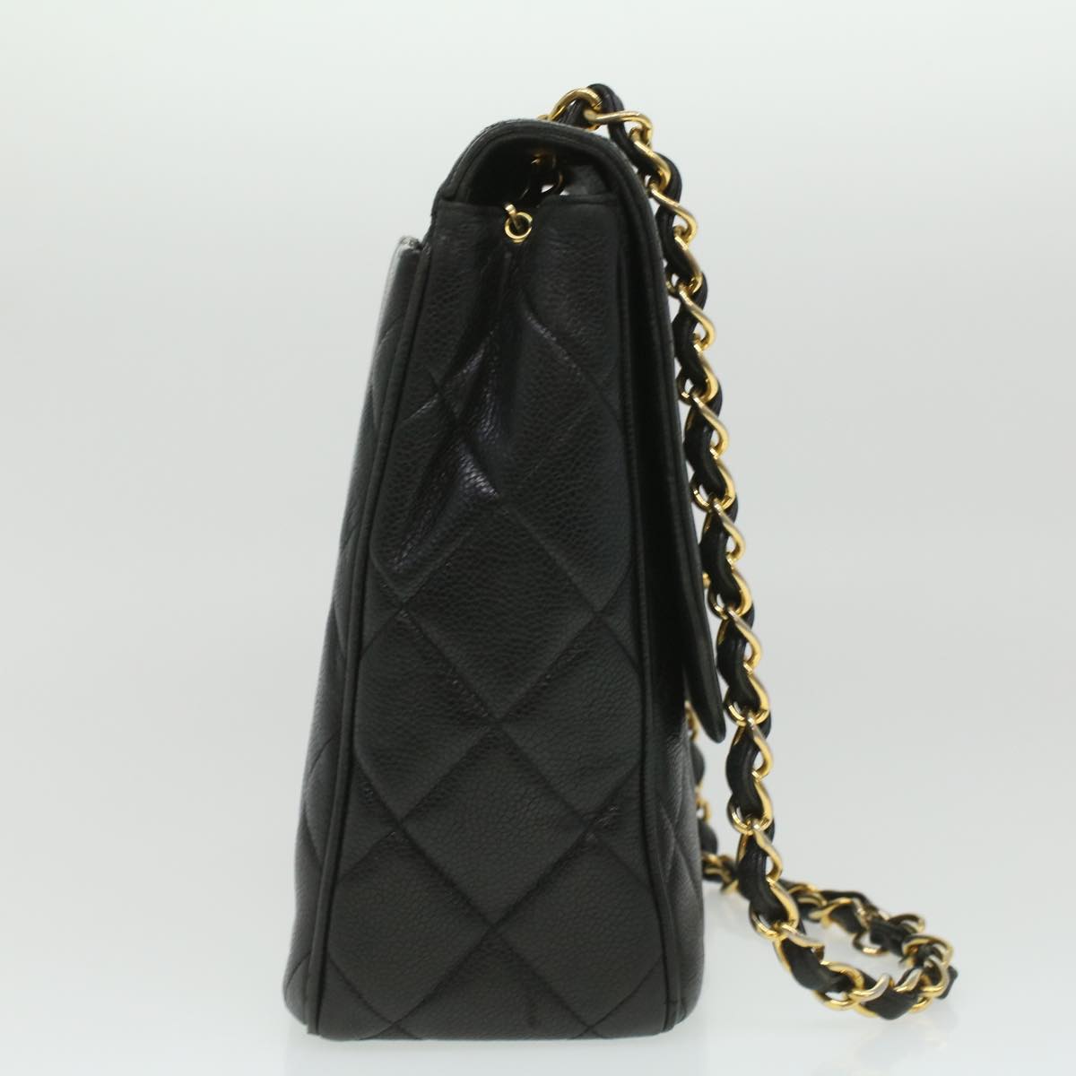 Luxury Chanel Big Matelasse Turn Lock Shoulder Bag Caviar Skin Black CC  32155A