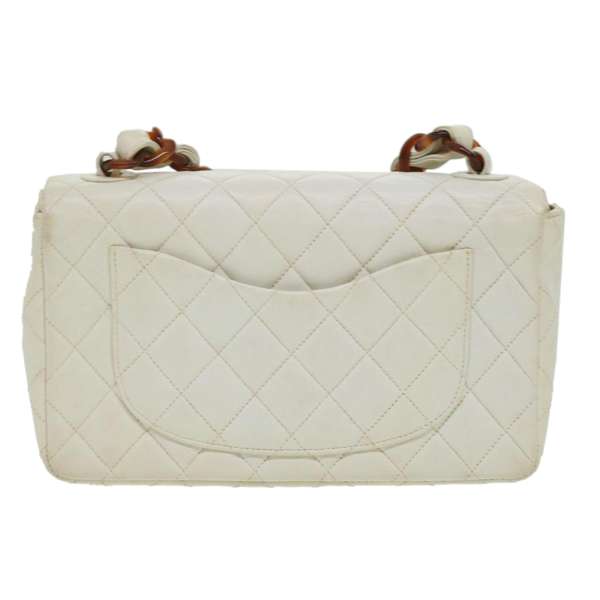 Luxury Chanel Matelasse Turn Lock Shoulder Bag Lamb Skin Brown White CC  32160A
