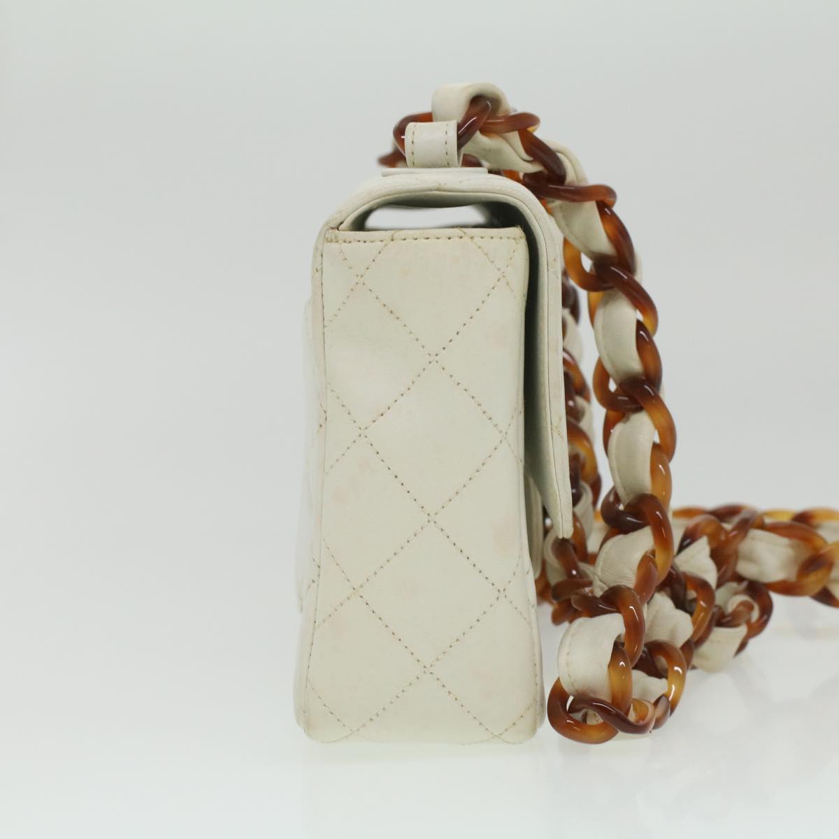Luxury Chanel Matelasse Turn Lock Shoulder Bag Lamb Skin Brown White CC  32160A