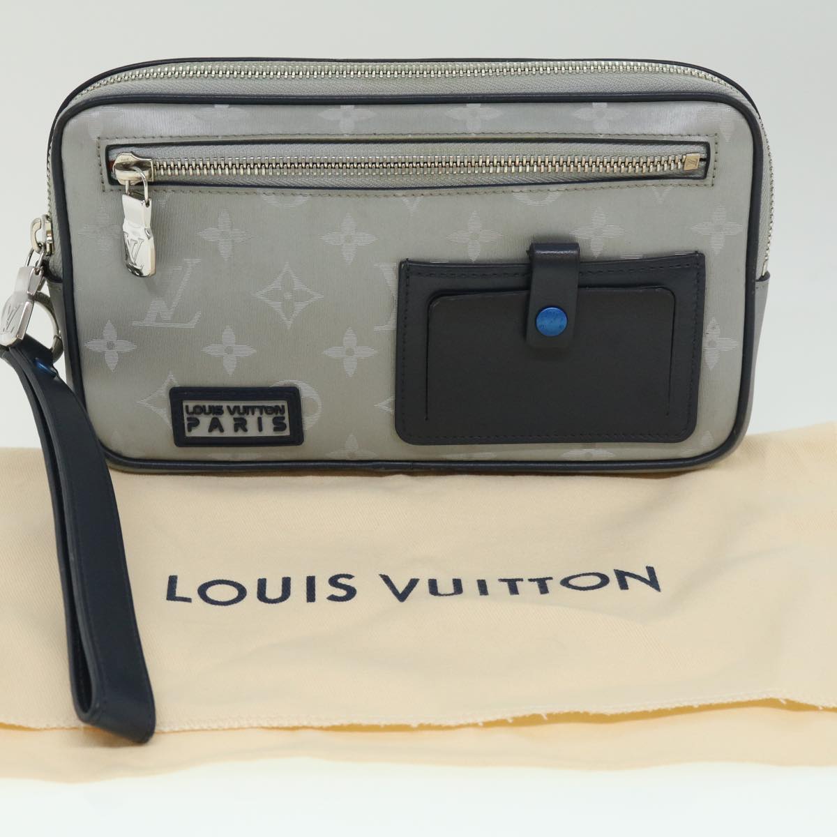 LOUIS VUITTON Monogram satellite alpha Clutch Bag Silver M44171 LV 32344A