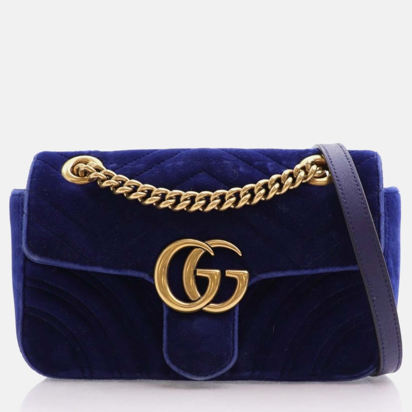 Luxury Gucci Trending 2025 Blue Velvet Mini GG Marmont Shoulder Bag