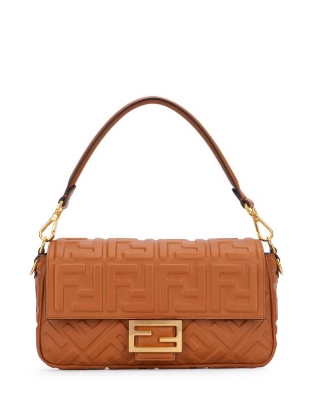 Luxury Fendi Baguette FF Embossed Nappa Leather Shoulder Bag Brown