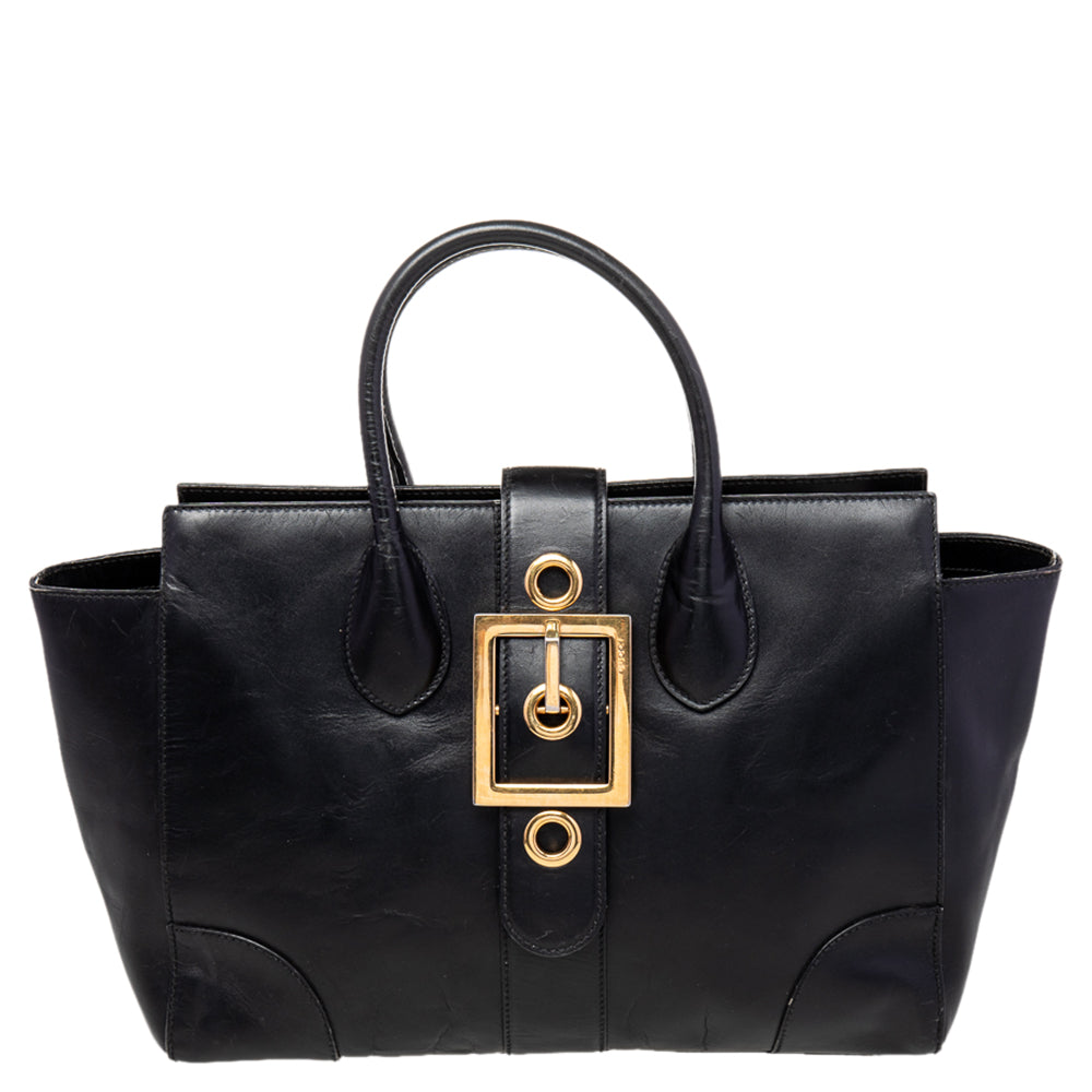 Luxury Gucci Trending 2025 Black Leather Lady Buckle Tote