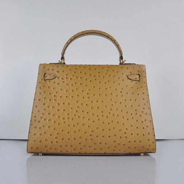 Luxury Hermes Kelly 32cm Ostrich Vein 6108 Apricot Golden