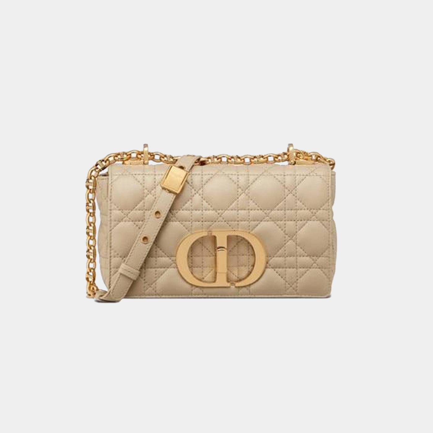 Small Luxury Dior Caro Bag Beige Supple Cannage Calfskin