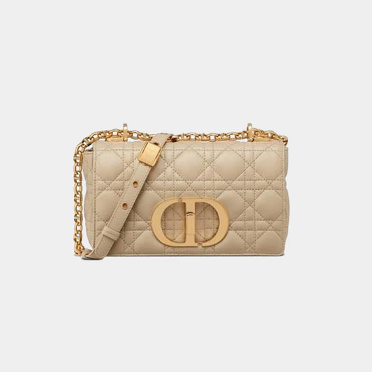 Small Luxury Dior Caro Bag Beige Supple Cannage Calfskin