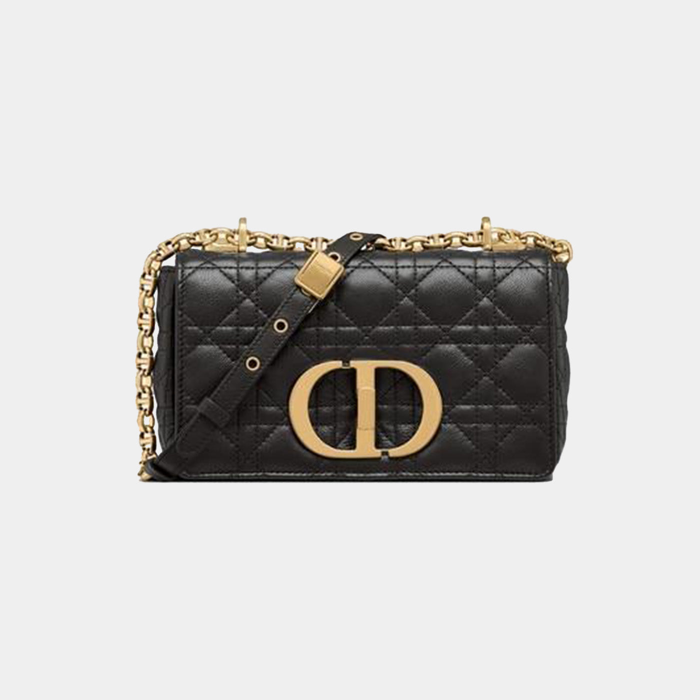 Small Luxury Dior Caro Bag Black Supple Cannage Calfskin