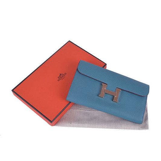Luxury Hermes Wallet H6023 Ladies Cow Leather Blue