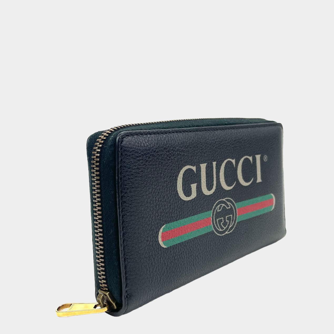 Luxury Gucci Logo Zip Around Leather Wallet - Black