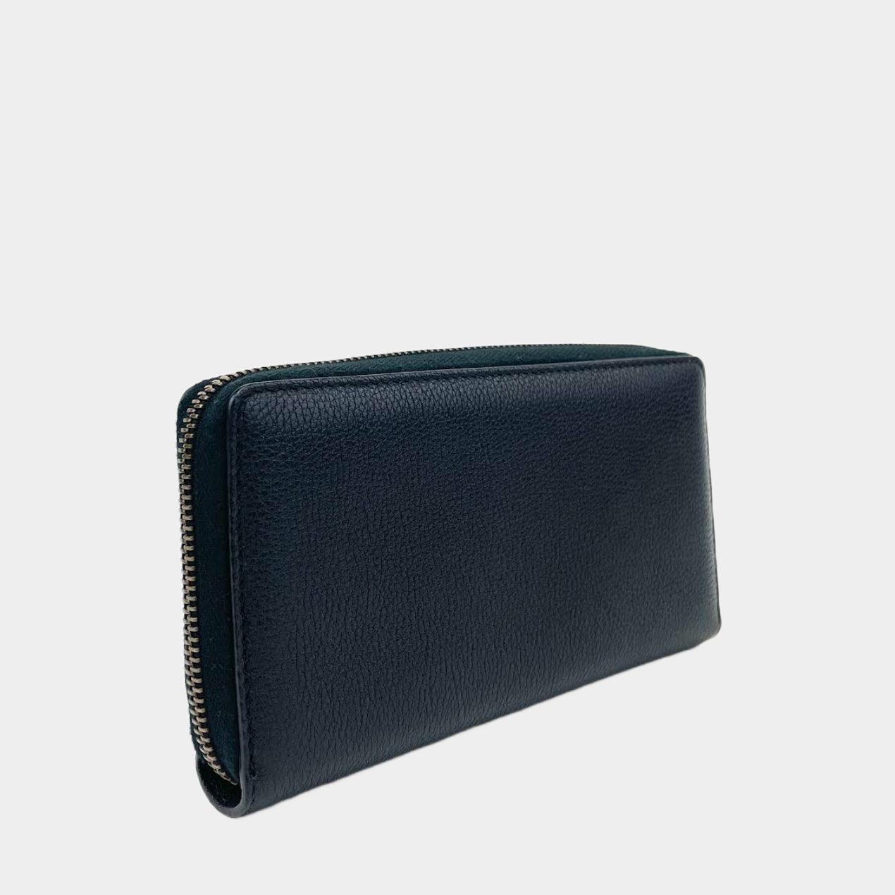 Luxury Gucci Logo Zip Around Leather Wallet - Black