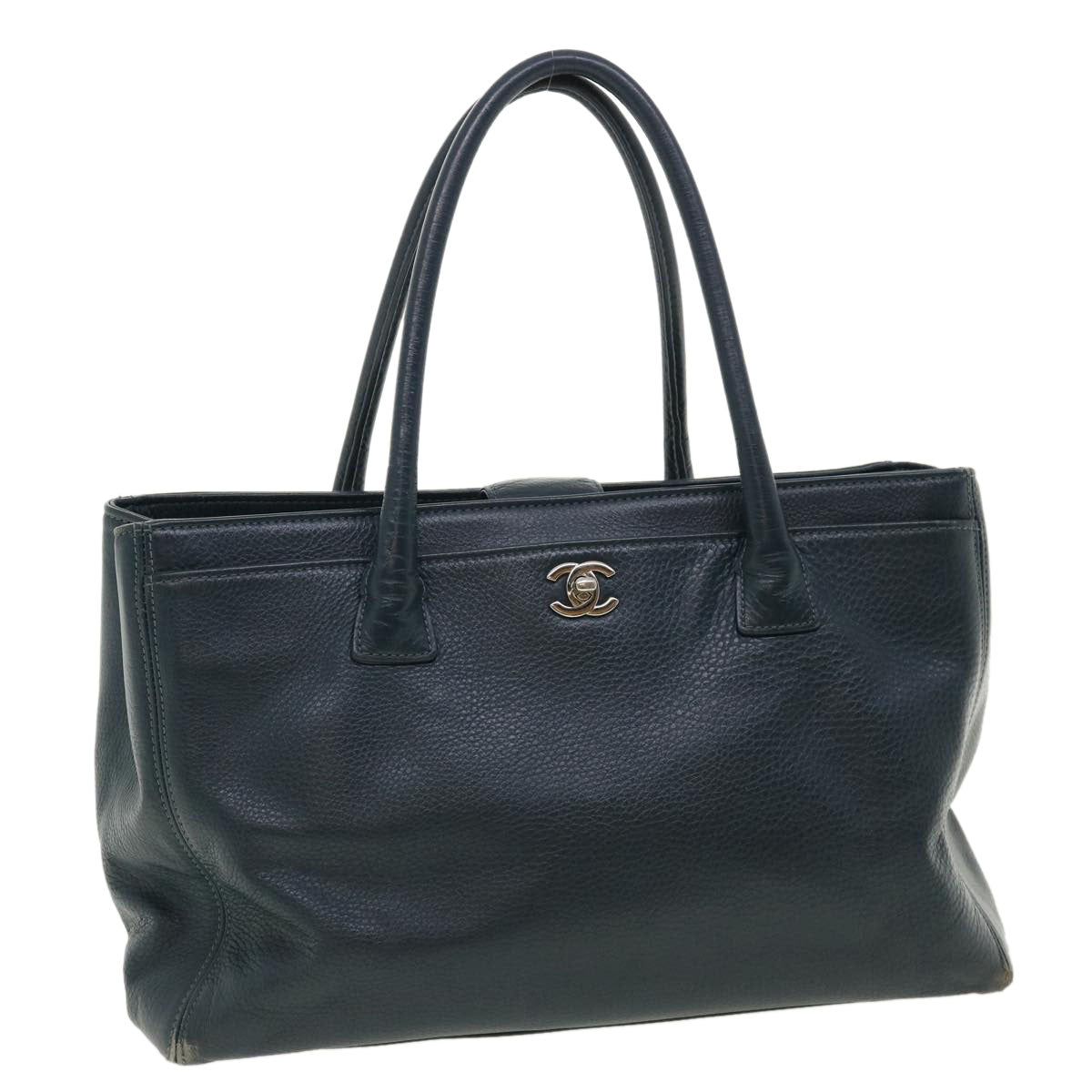 Luxury Chanel Turn Lock Shoulder Bag Leather Blue CC  33945