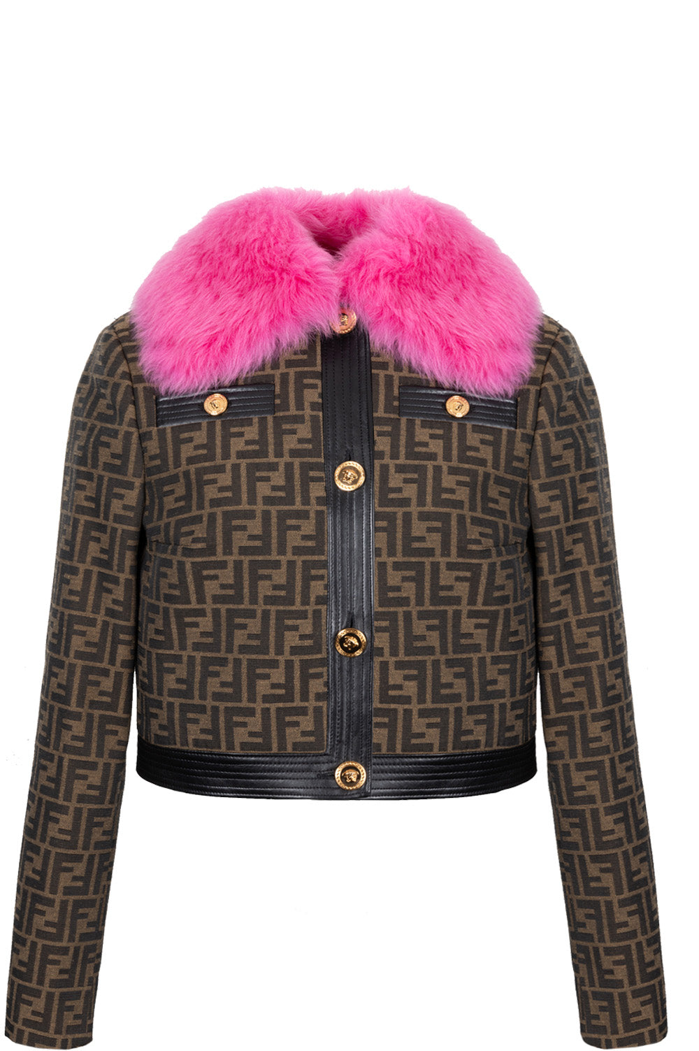 Luxury FendixVERSACE Fur Collar Jacket Zucca Pink