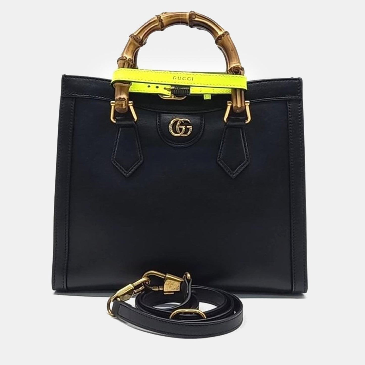 Luxury Gucci Trending 2025 Black Leather Diana Bamboo Small Tote Bag