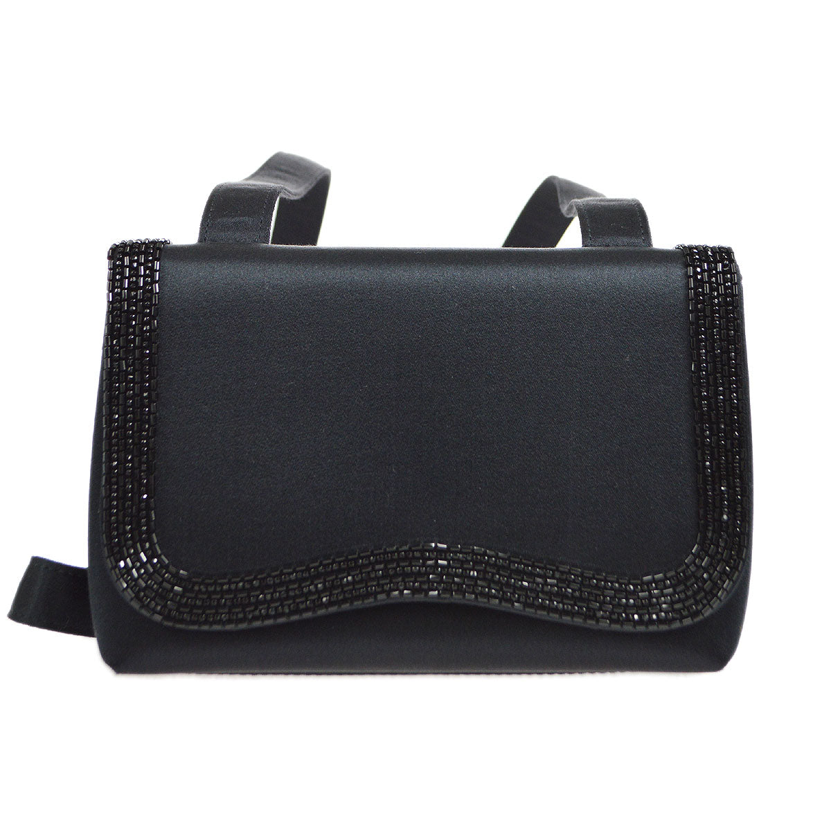 Luxury Chanel 1997-1999 Bead Shoulder Bag Black Satin