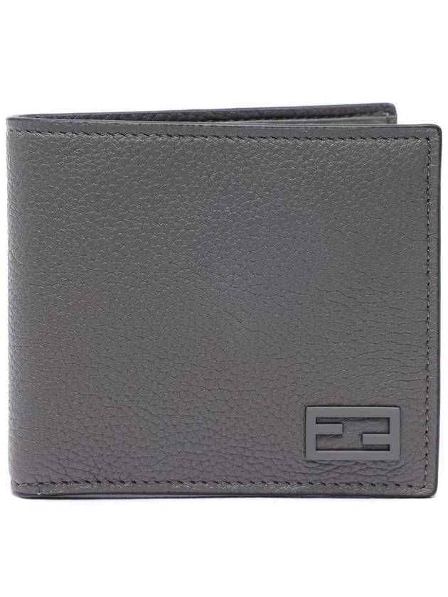 Luxury Fendi FF Leather Half Wallet Grey