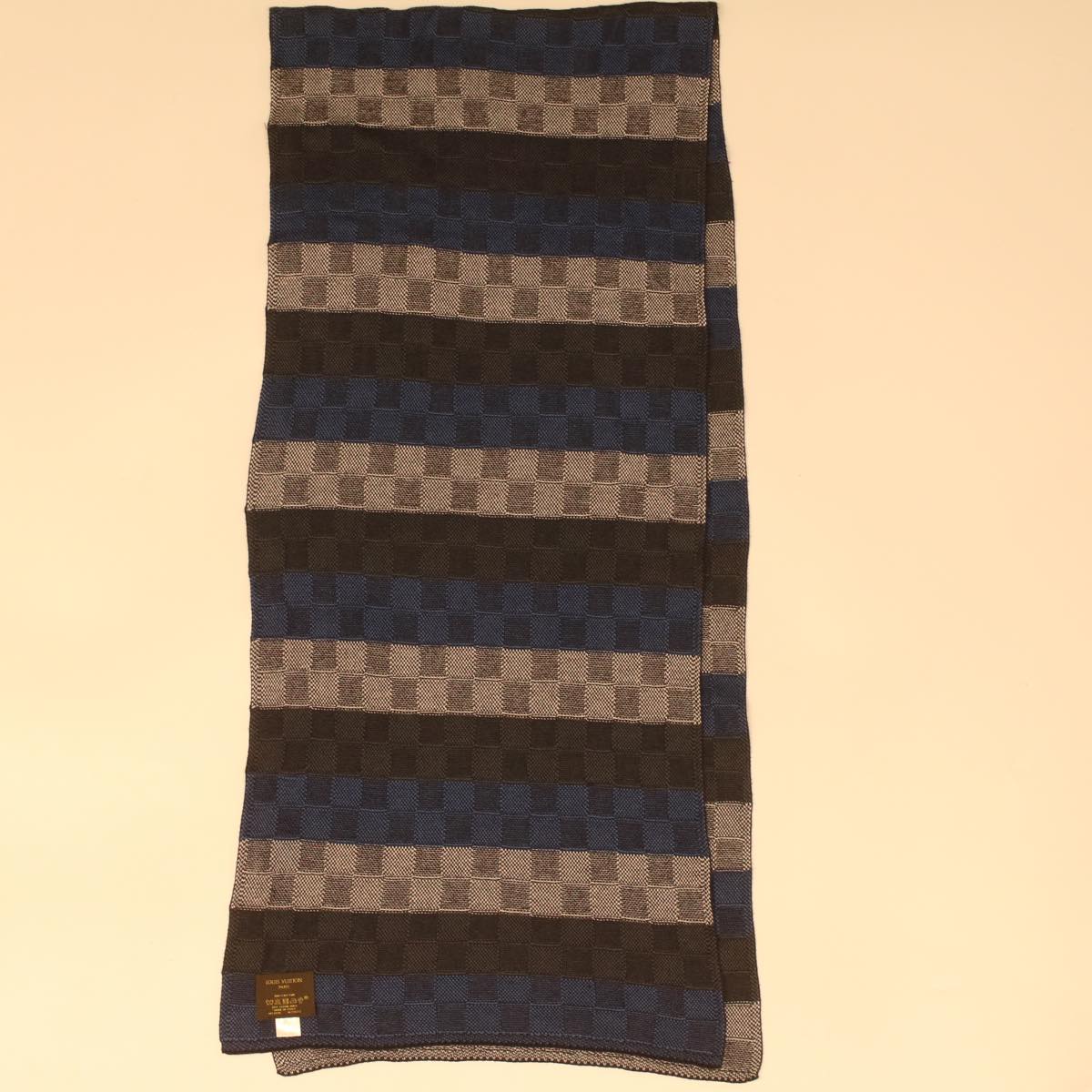 LOUIS VUITTON Escharp Damier Scarf cotton Blue Navy white M78533 LV 34065